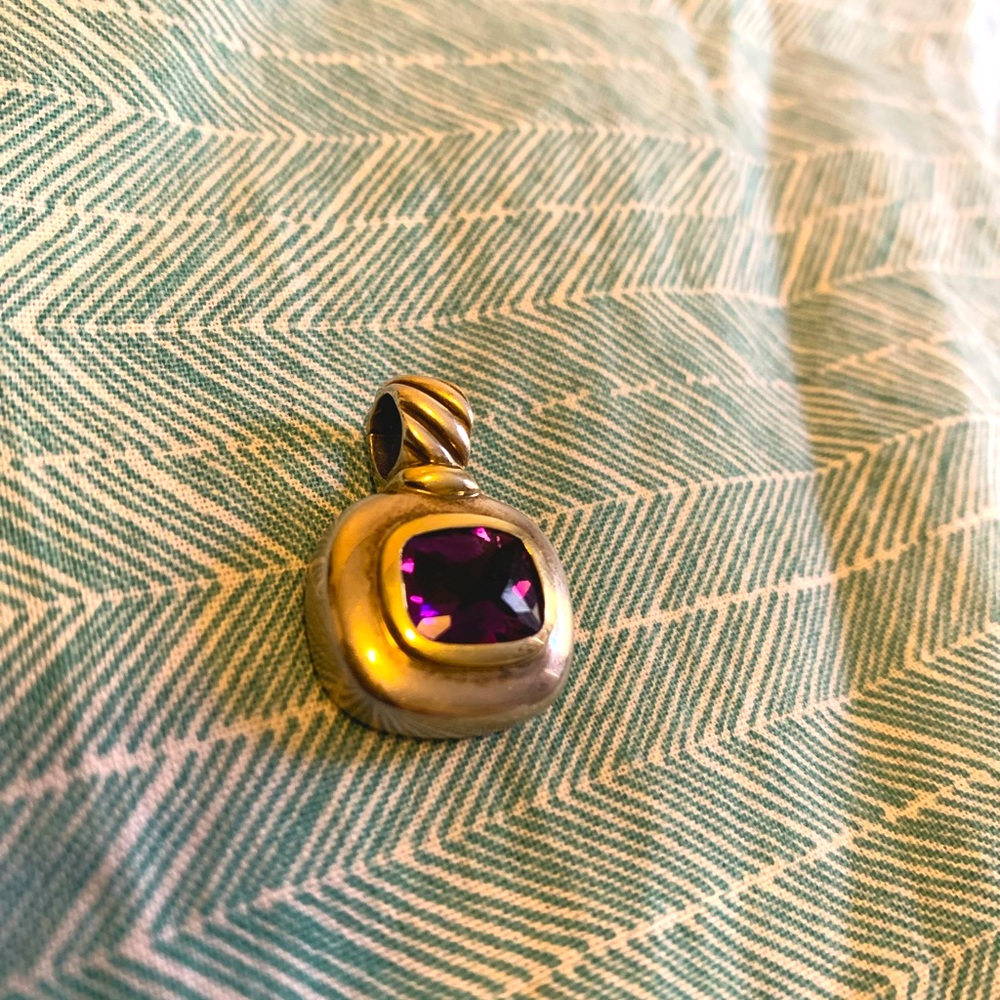 David Yurman Designer Amethyst Pendant Necklace Silver Gold Mixed Metal Gemstone